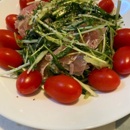 カイワレなかったんですが、それ以外あって、水菜を消費したかったので作りました！簡単で美味しかったです。